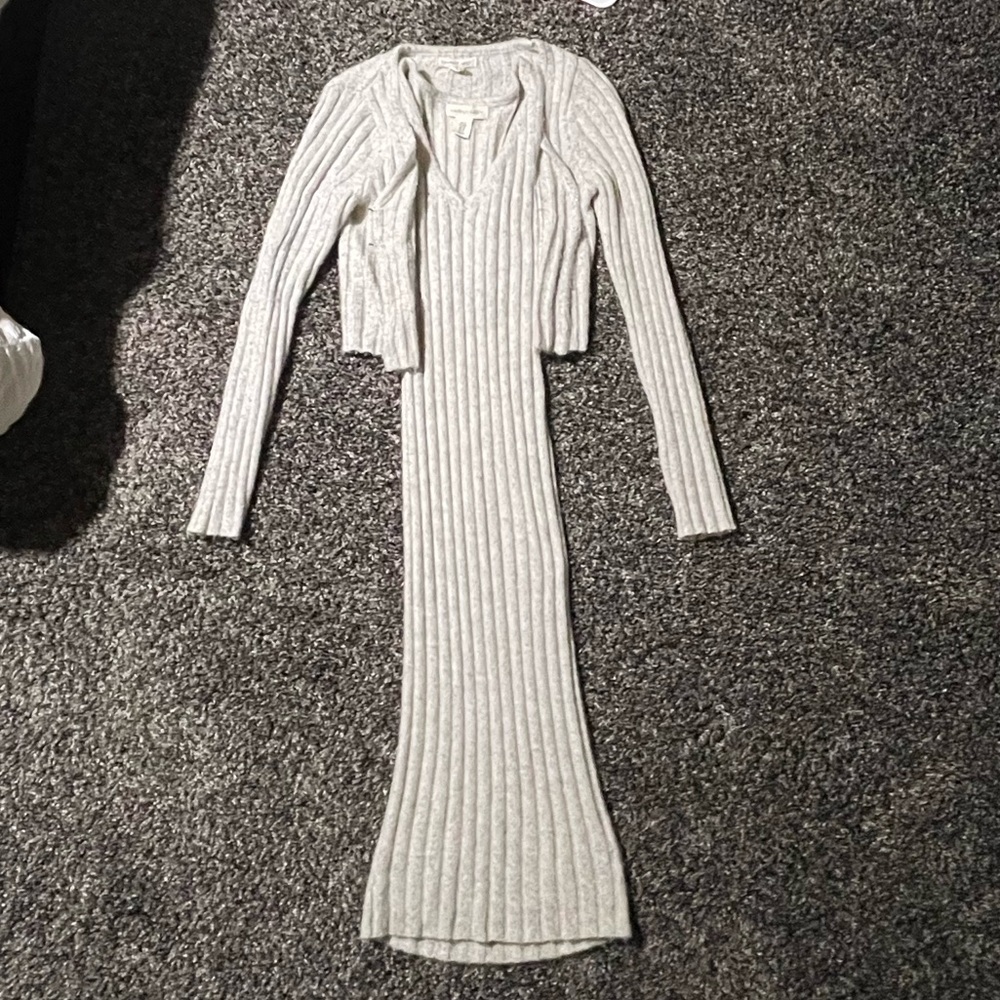 Ribbed Knit Dress and Cardigan Set